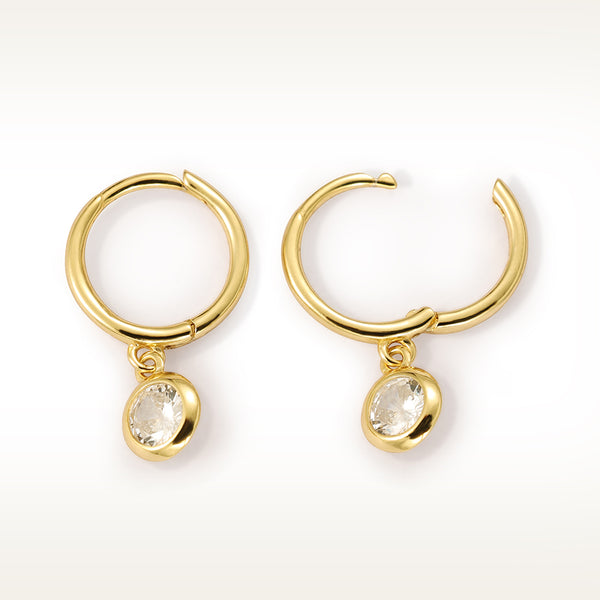 FE2087 925 Sterling Silver Bezel Set Round Zirconia Dangle Hoop Earrings