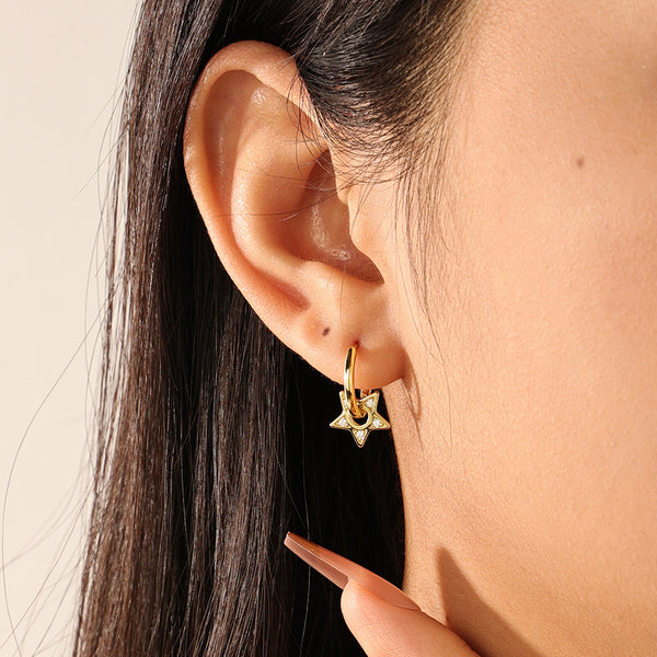 FE2179 925 Sterling Silver CZ Star Hoop Earrings