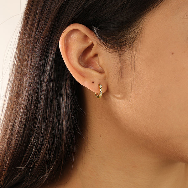 FE2204 925 Sterling Silver Geometry Rhombus Cubic Zirconia Hoop Earrings