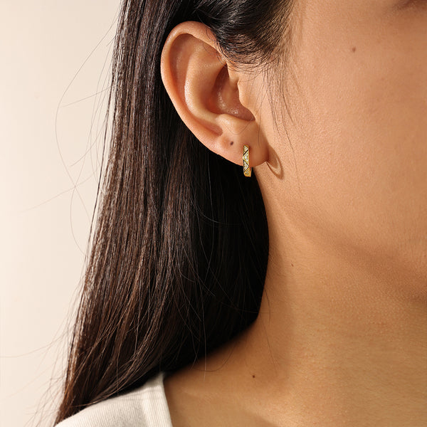 FE2204 925 Sterling Silver Geometry Rhombus Cubic Zirconia Hoop Earrings