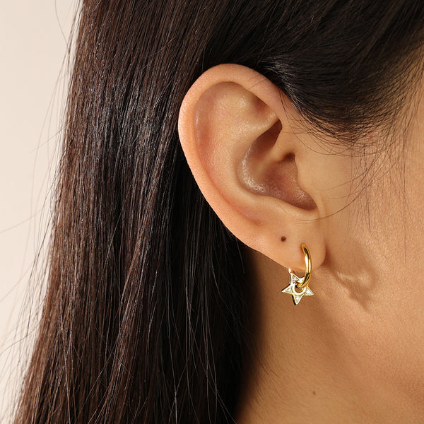 FE2179 925 Sterling Silver CZ Star Hoop Earrings