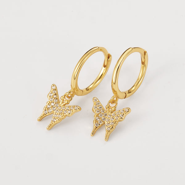 FE2225 925 Sterling Silver Pave CZ Butterfly Drop Earrings