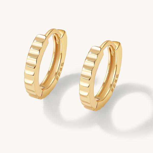 FE2033 FE2034 925 Sterling Silver Gold Ribbed Huggie Hoop Earrings