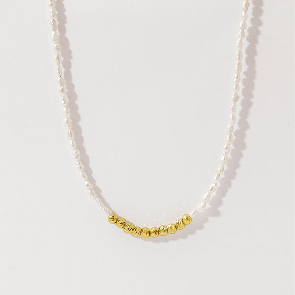 PN0181 925 Sterling Silver Gold Bead Pearl Women Choker Neckalce