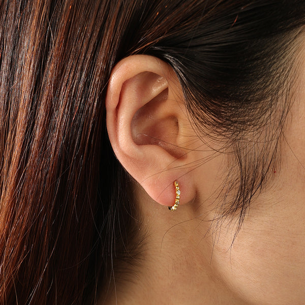 FE2184 925 Sterling Silver Solid Beads and CZ Hoop Earrings