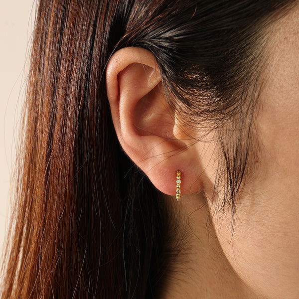 FE2184 925 Sterling Silver Solid Beads and CZ Hoop Earrings