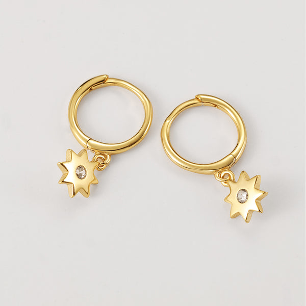 FE2224 925 Sterling Silver Eight-Pointed Star Dangle Earrings