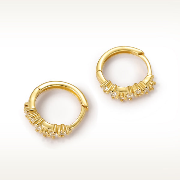 FE2094 925 Sterling Silver Stacked Cubic Zirconia Hoop Earrings