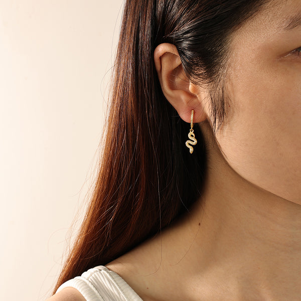 FE2144 925 Sterling Silver Pave CZ Snake Drop Earrings