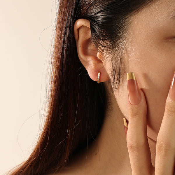 FE2112 925 Sterling Silver Full Cubic Zirconia Band Hoop Earrings