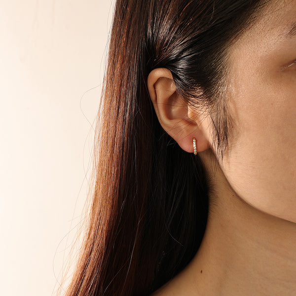 FE2112 925 Sterling Silver Full Cubic Zirconia Band Hoop Earrings