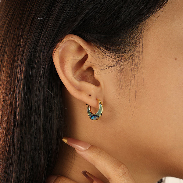 FE2248 925 Sterling Silver Abalone Shell Crescent Round Earrings