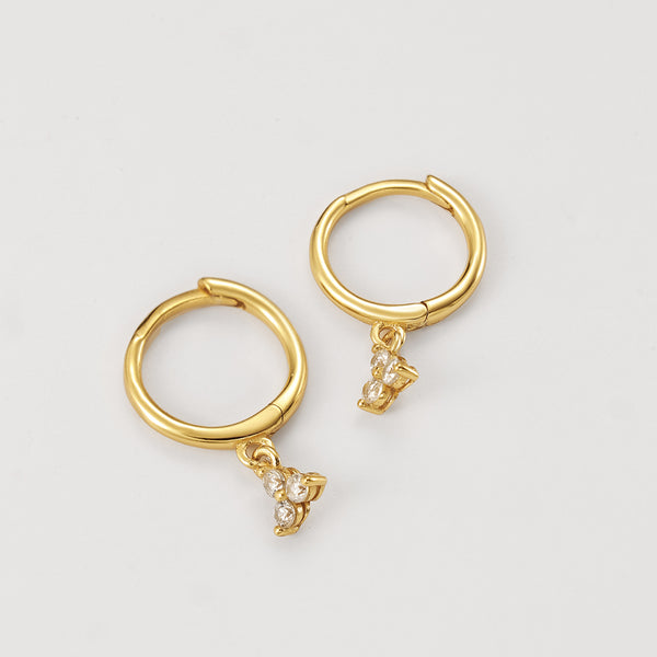 FE2128 925 Sterling Silver Trio CZ Lotus Flower Dangle Earrings