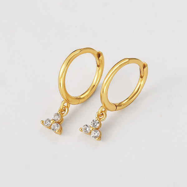 FE2128 925 Sterling Silver Trio CZ Lotus Flower Dangle Earrings