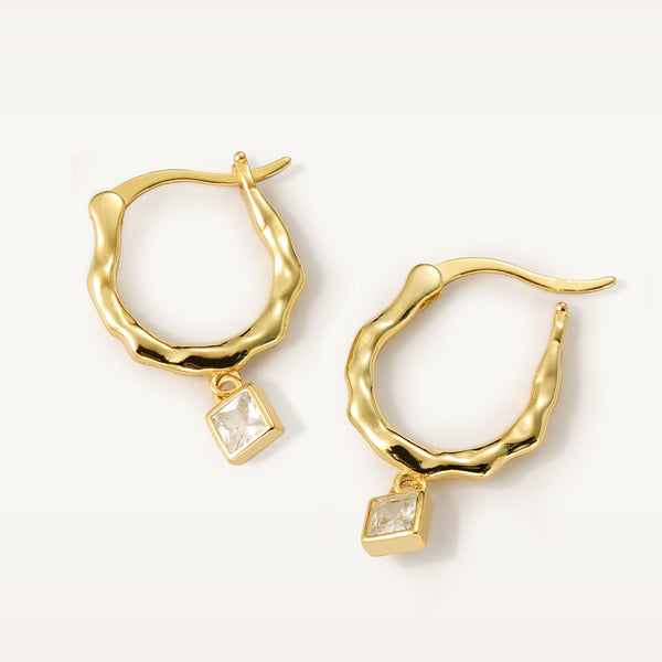 FE2088 925 Sterling Silver Square Princess Zirconia Dangle Hoop Earrings