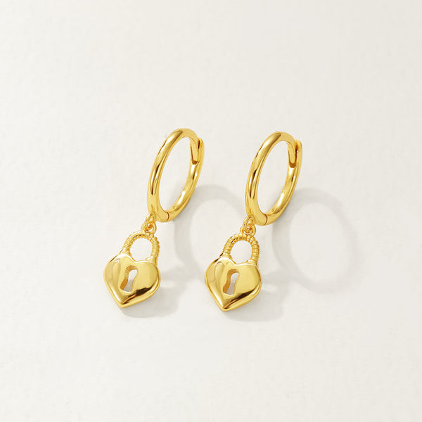 FE2847 925 Sterling Silver Hert Lock Hoop Earings