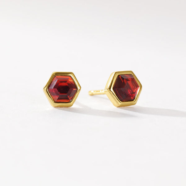 VFE0238 Birthstone Hexagon Natural Stone Stud Earrings