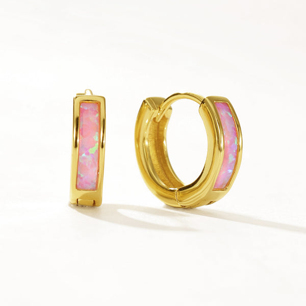 FE2060 Rectangle Opal Inlay Hoop Earrings
