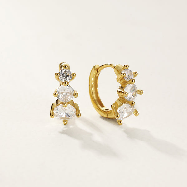 FE2823 925 Sterling Silver Triple Zirconia Hoop Earrings