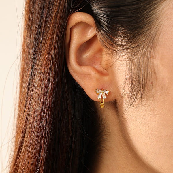 FE2827 925 Sterling Silver Zirconia Butterfly Bow Hoop Earrings