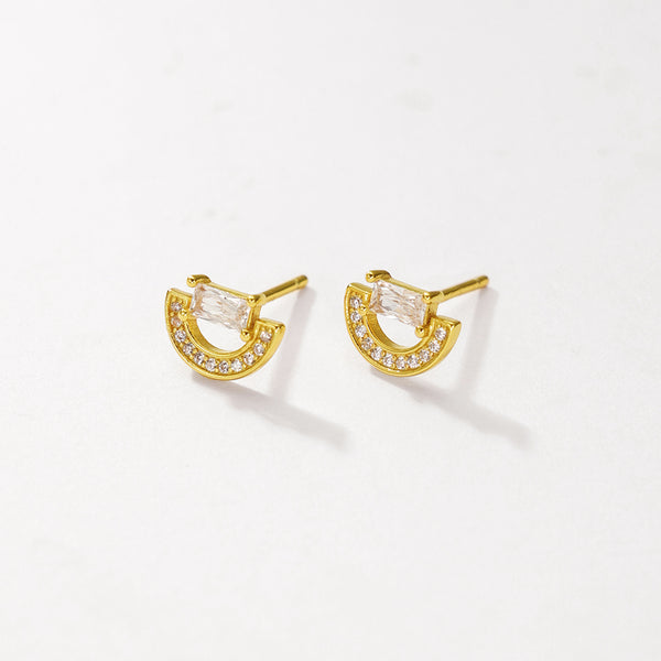 FE2963 925 Sterling Silver Cubic Zirconia Arched Stud Earrings