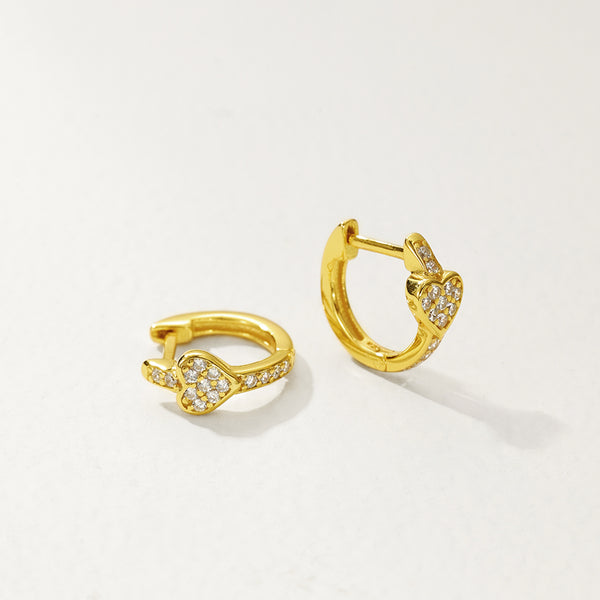 FE2875 925 Sterling Silver CZ Pave Heart Hoop Earrings