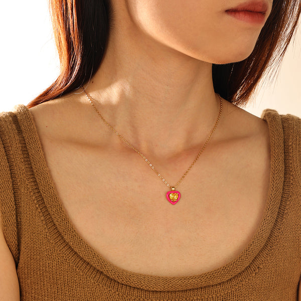 VFX0080 Colorful CZ Emanel Heart Necklace