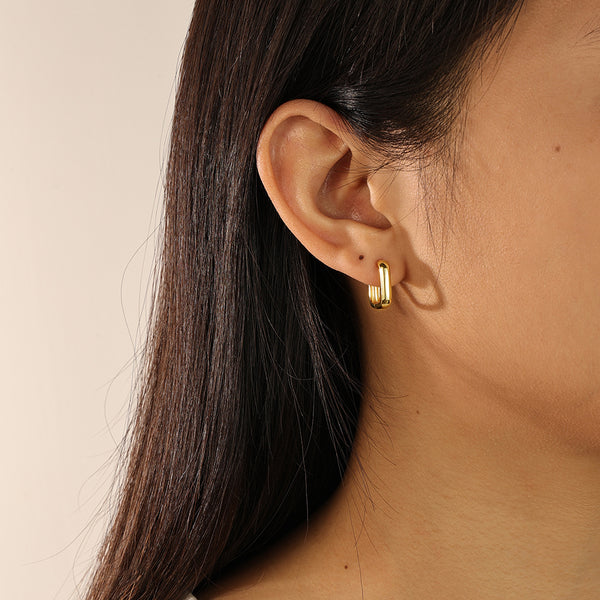 FE2081 925 Sterling Silver Minimalist Square Polished Hoop Earrings