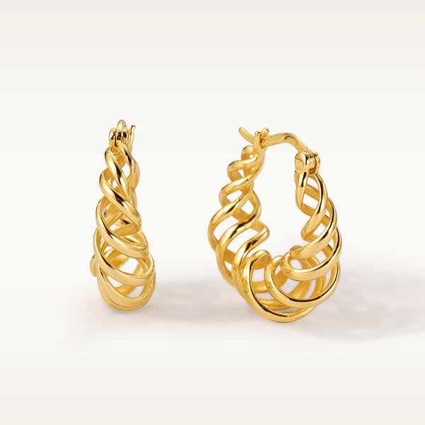 FE2078 925 Sterling Silver Wire Textured Twist Hoop Earrings