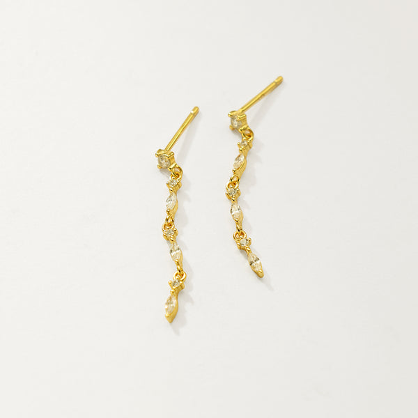 FE2844 925 Sterling Silver Marquise Cubic Zirconia Long Chain Stud Earring