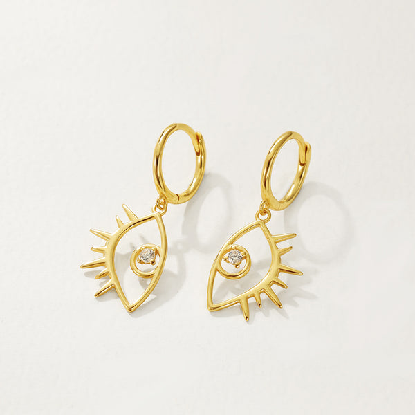FE2891 925 Sterling Silver Evil Eyes Dangle Hoop Earrings
