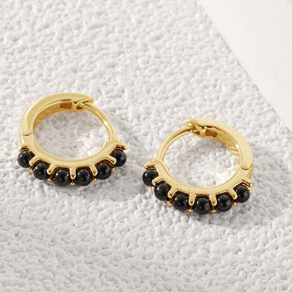 FE2062 Black Onyx Huggie Hoop Earrings
