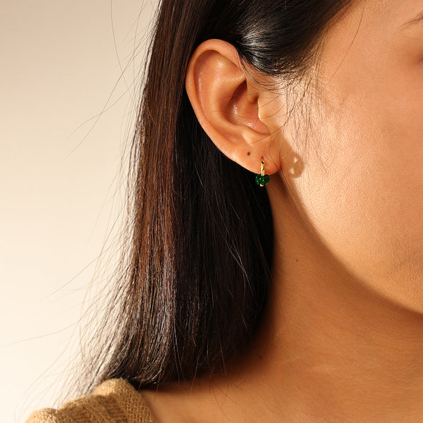 FE2743 925 Sterling Silver Square Colorful Zirconia Hoop Earring