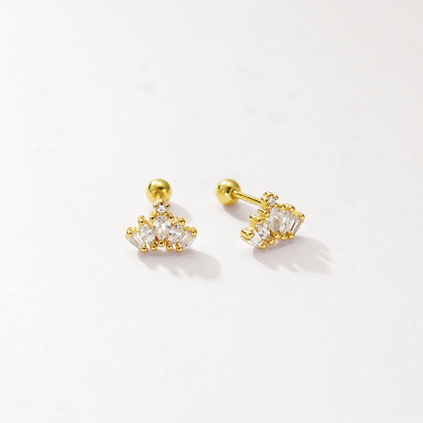 FE2929 925 Sterling Silver Crown Thread Piercing Stud Earrings