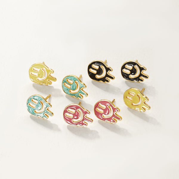 FE2775 925 Sterling Silver Colorful Enamel Melting Emiley Stud Earring