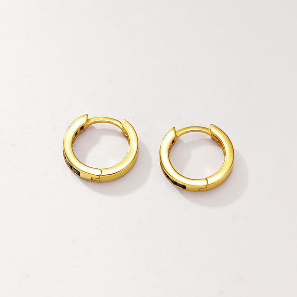 FE2959 925 Sterling Silver Black Zircon Hoop Earrings