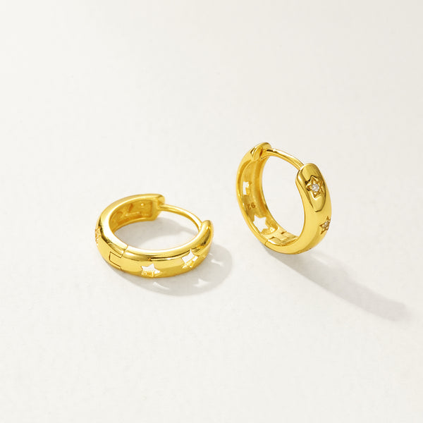 FE2836 925 Sterling Silver Cubic Zirconia Zirconia Star Hoop Earrings