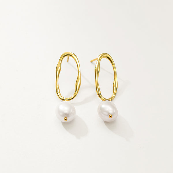 FE2709 925 Sterling Silver Hollow Hoop Pearl Dangle Earring