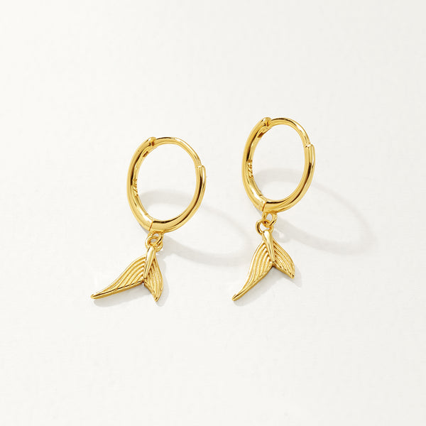 FE2737 925 Sterling Silver Fishtail Dangle Hoop Earrings