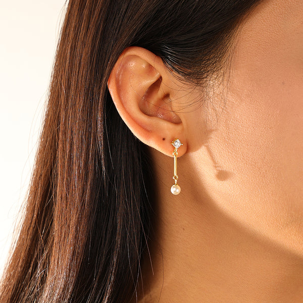 FE3110 CZ & Shell Pearl Drop Stud Earring