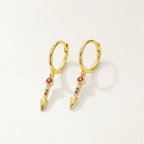 FE2904 925 Sterling Silver CZ Arrow Dangle Hoop Earrings