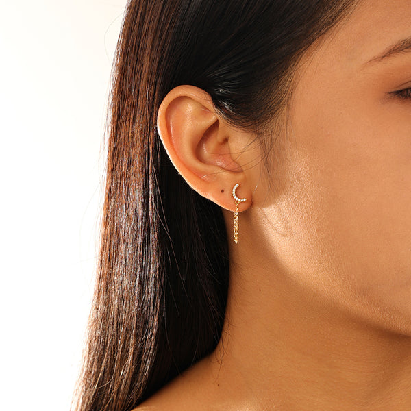 FE2804 925 Sterling Silver Crescent Chain Earring