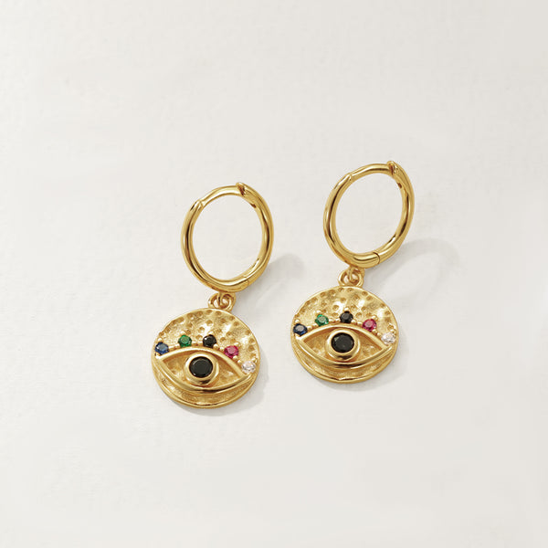 FE2912 925 Sterling Silver Colorful CZ Eye Coin Dangle Earring