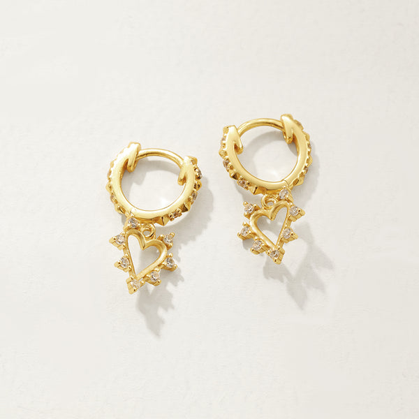 FE2850 925 Sterling Silver Heart Crystal Pendant Hoop Earrings