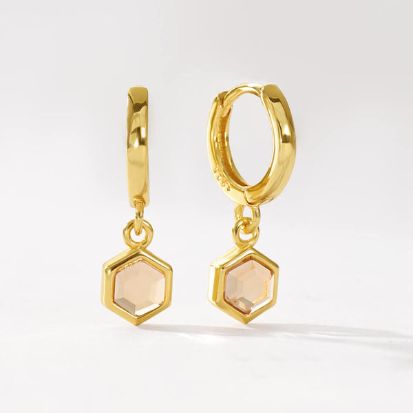 VFE0241 Birthstone Hexagon Drop Huggie Hoop Earring