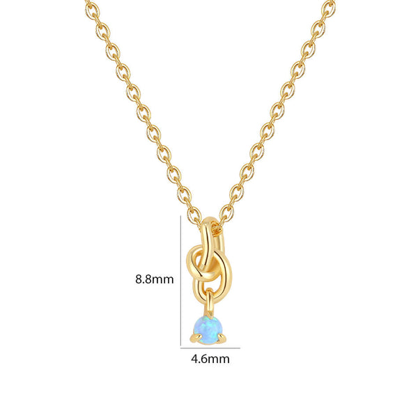 VFX0390 Minimalist Opal Pendant Knot Chain Necklace