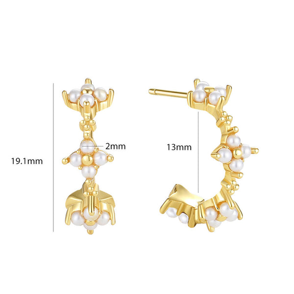 VFE0295 Quartet Flower Shell Pearl Half Hoop Eaarring