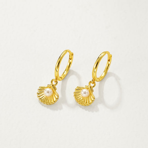 FE2829 925 Sterling Silver Shell Pearl Dangle Earrings