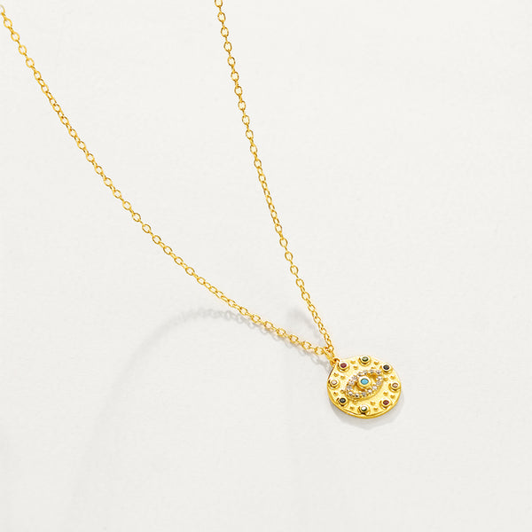 FX1177 925 Sterling Silver Evil Eye Coin Pendant Necklace