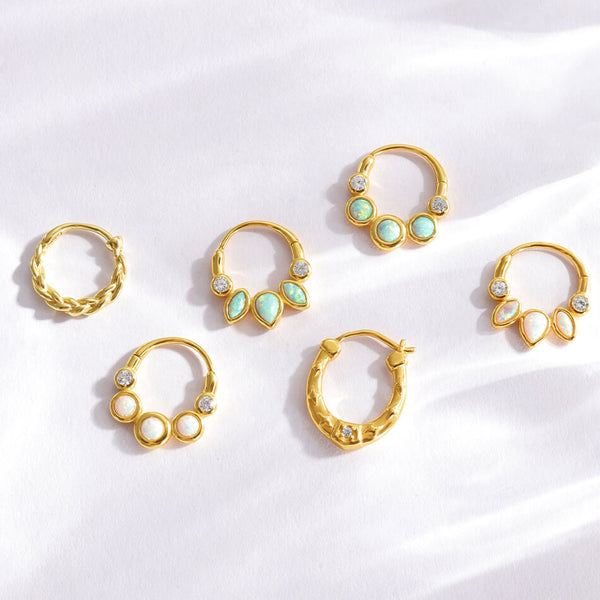 VFE0190 Bezel Setting Opal Hoops Earrings